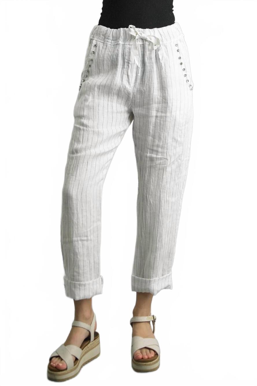 NEW TEMPO PARIS women's striped gem pants in white